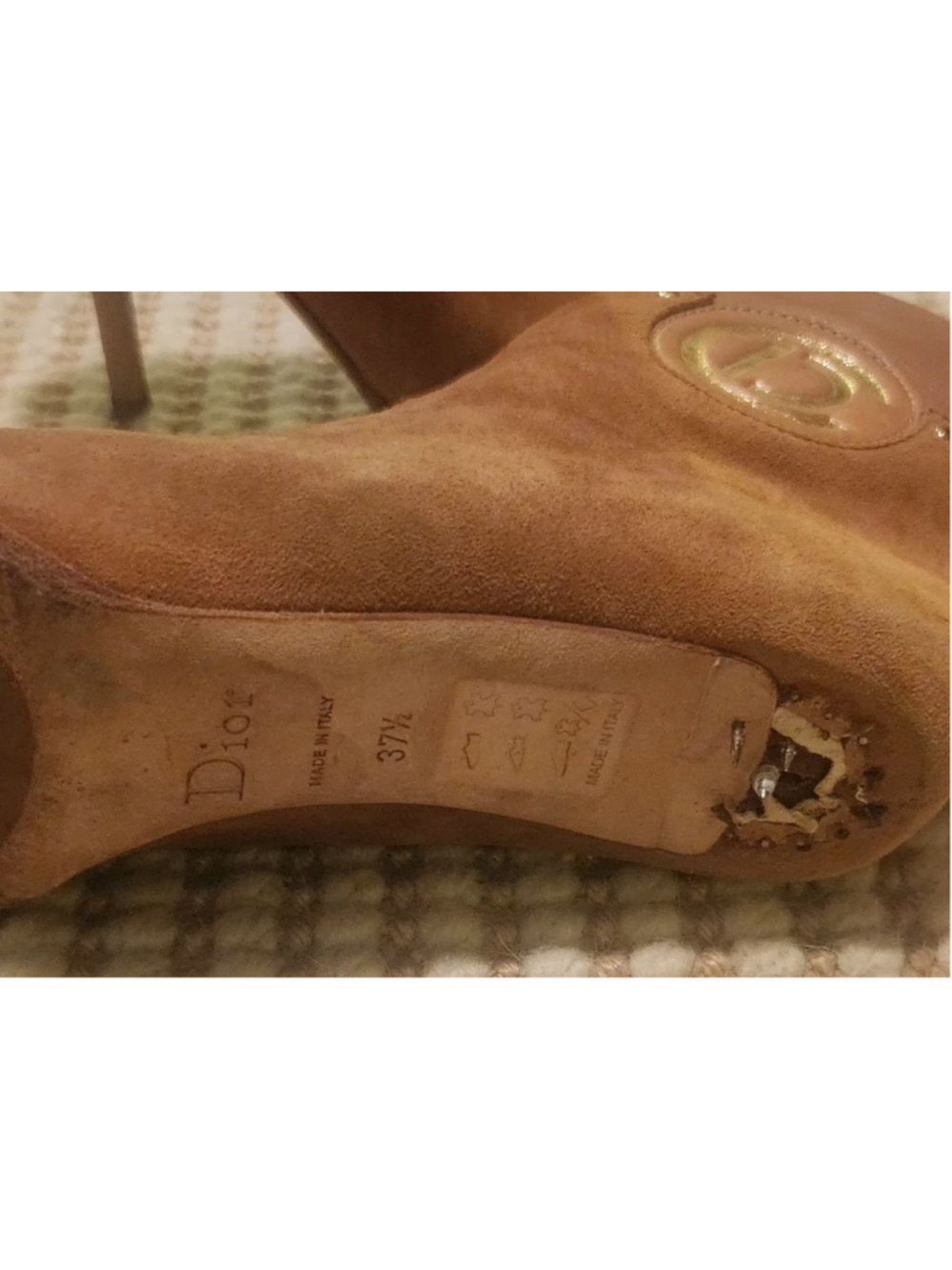 Women's Dior Brown Suede Ankle Boots with Gold Logo - Size 7.5 *Read Description - Picture 7 of 9